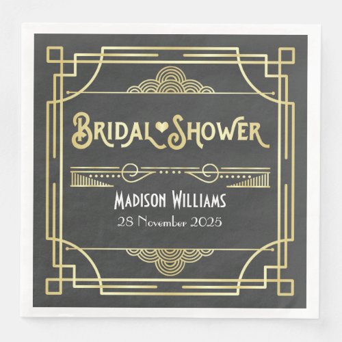 Art Deco Bridal Shower Elegant Gold Gray Retro Paper Dinner Napkins