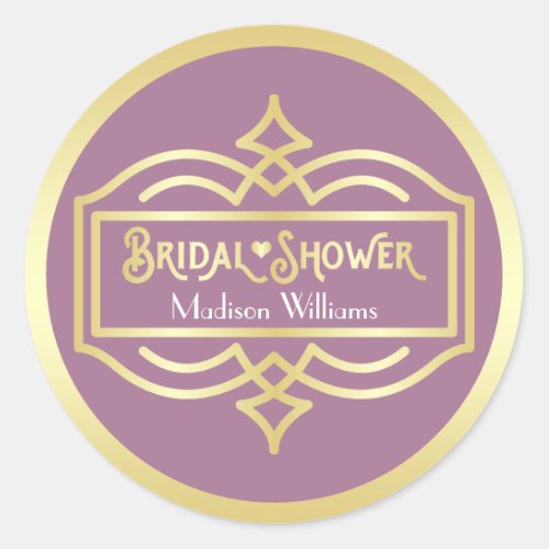 Art Deco Bridal Shower Elegant Gold Lilac Favor Classic Round Sticker