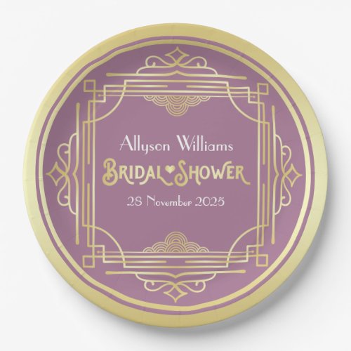 Art Deco Bridal Shower Elegant Gold Lilac Retro Paper Plates