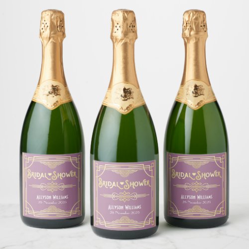 Art Deco Bridal Shower Elegant Gold Lilac Retro Sparkling Wine Label