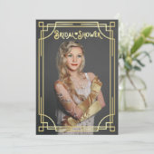 Art Deco Bridal Shower Elegant Gold Retro Photo Invitation (Standing Front)