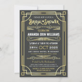 Art Deco Bridal Shower Elegant Gold Retro Photo Invitation (Back)