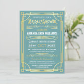 Art Deco Bridal Shower Elegant Gold Turquoise Invitation (Standing Front)