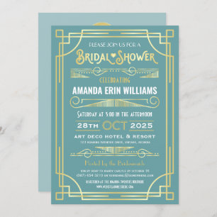 Art Deco Bridal Shower Elegant Gold Turquoise Invitation