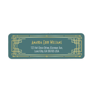 Art Deco Bridal Shower Elegant Gold Turquoise Label