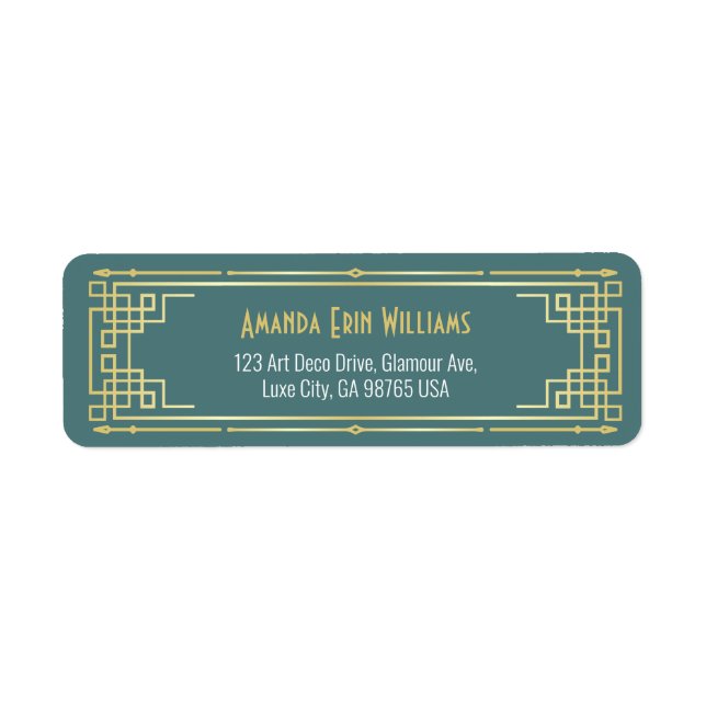 Art Deco Bridal Shower Elegant Gold Turquoise Label (Front)