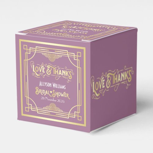 Art Deco Bridal Shower Gold Lilac Love  Thanks Favor Boxes
