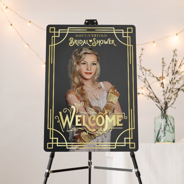 Art Deco Bridal Shower Gold Welcome Add Your Photo Foam Board (In Situ (Stand))