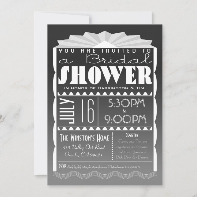 Art Deco Bridal Shower Invitation - Gatsby Style (Front)