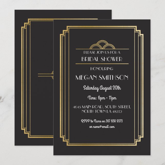 Art Deco Bridal Shower Invite Gatsby 1920's Party (Front/Back)