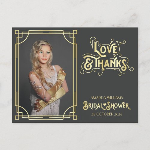 Art Deco Bridal Shower Love and Thanks Your Photo Postcard