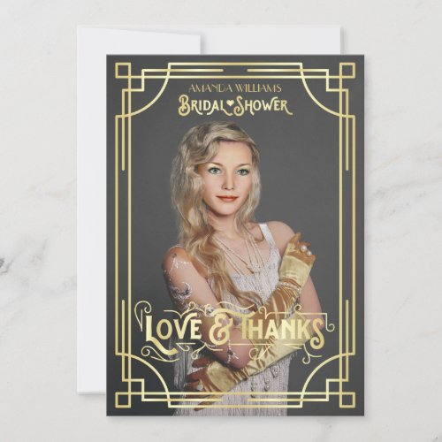 Art Deco Bridal Shower Love and Thanks Your Photo Thank You Card