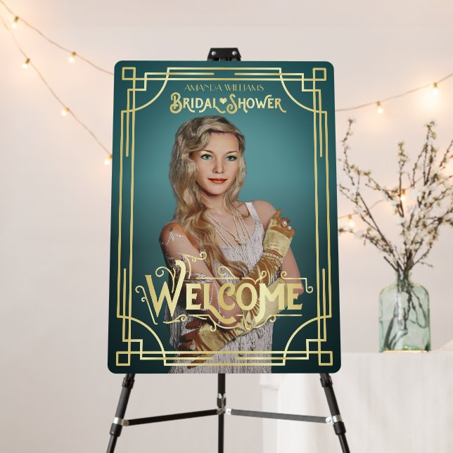 Art Deco Bridal Shower Welcome Photo Turquoise Foam Board (In Situ (Stand))