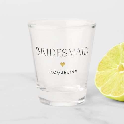 Art Deco Bridesmaid Gold Glitter Heart Name Shot Glass