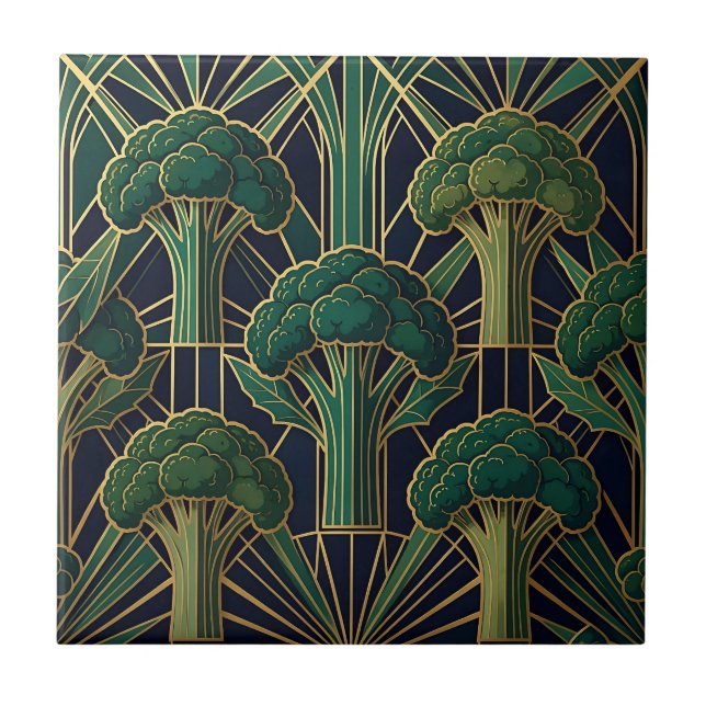 Art Deco Broccoli Pattern Ceramic Tile (Front)