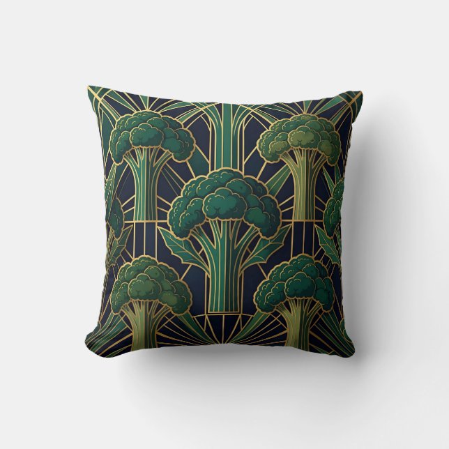 Art Deco Broccoli Pattern Throw Pillow (Front)