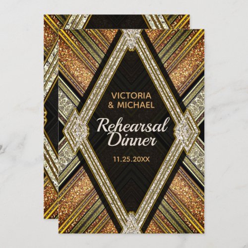 Art Deco Bronze Glamour Wedding Rehearsal Dinner Invitation