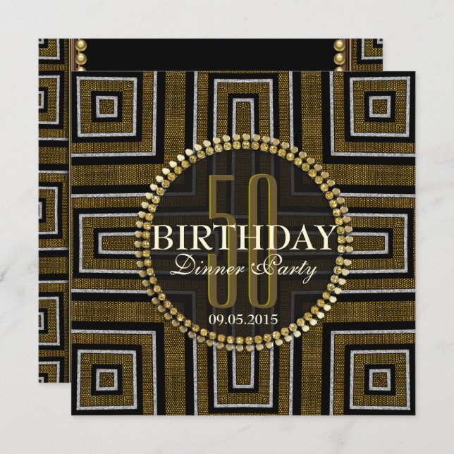 Art Deco Bronze Gold 50th Birthday Invitation (Front/Back)