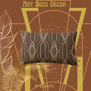 Art Deco Brown & Gold  Lumbar Pillow