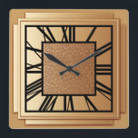 Art Deco, brushed copper Square Wall Clock<br><div class="desc">Art Deco,  brushed copper / rose gold,  3-d effect wall clock with black numbers - digital graphics</div>