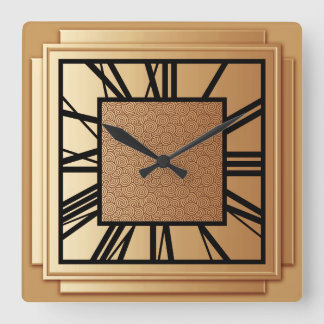 Art Deco, brushed copper Square Wall Clock