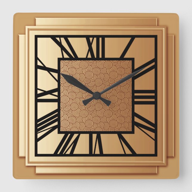 Art Deco, brushed copper Square Wall Clock (Front)