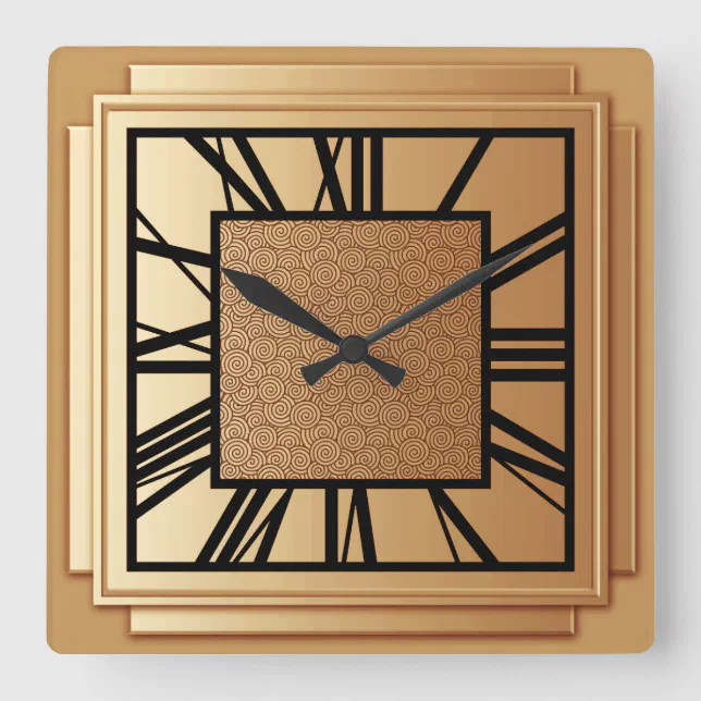 Art Deco, brushed copper Square Wall Clock | Zazzle