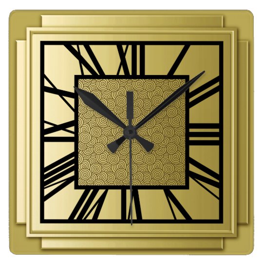 Art Deco, brushed gold Square Wall Clock