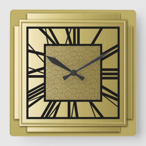Art Deco brushed gold Square Wall Clock