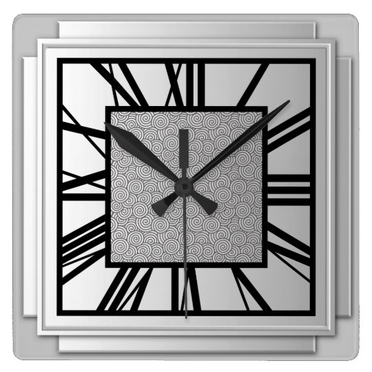 Art Deco, brushed silver Square Wall Clock
