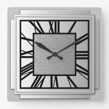 Art Deco, brushed silver Square Wall Clock