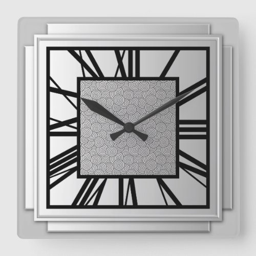 Art Deco brushed silver Square Wall Clock