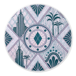 Art Deco Buildings and Palms Ceramic Knob