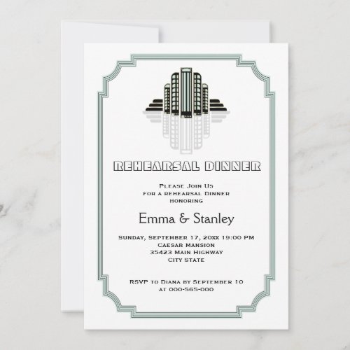 Art Deco buildings mint wedding  rehearsal dinner Custom Announcement