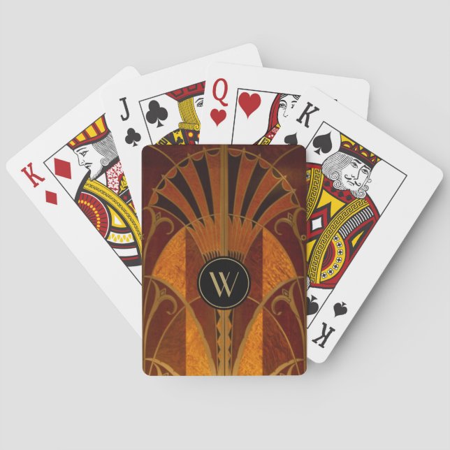Art Deco Burgundy and Gold Monogrammed  Poker Cards (Back)