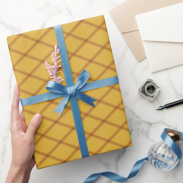 Art Deco Burgundy Diamonds on Goldenrod Wrapping Paper (Gifting)