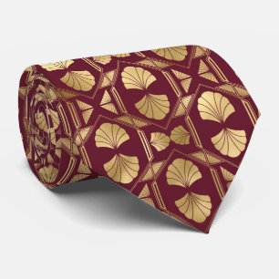 art deco Burgundy gold tiled pattern Neck Tie