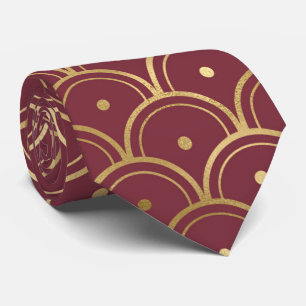 art deco Burgundy gold tiled pattern Neck Tie