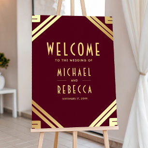 Art Deco Burgundy Gold Wedding Welcome Sign