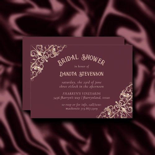 Art Deco Burgundy  Ornament Nouveau Bridal Shower Invitation