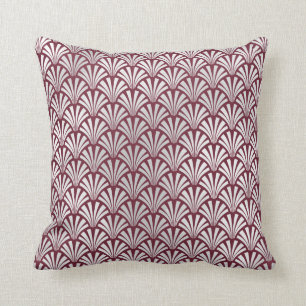 Art Deco Burgundy Silver Gray Scales Seashells Throw Pillow