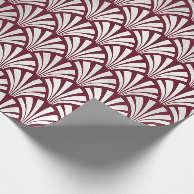 Art Deco Burgundy  Silver Gray Scales Seashells Wrapping Paper (Corner)