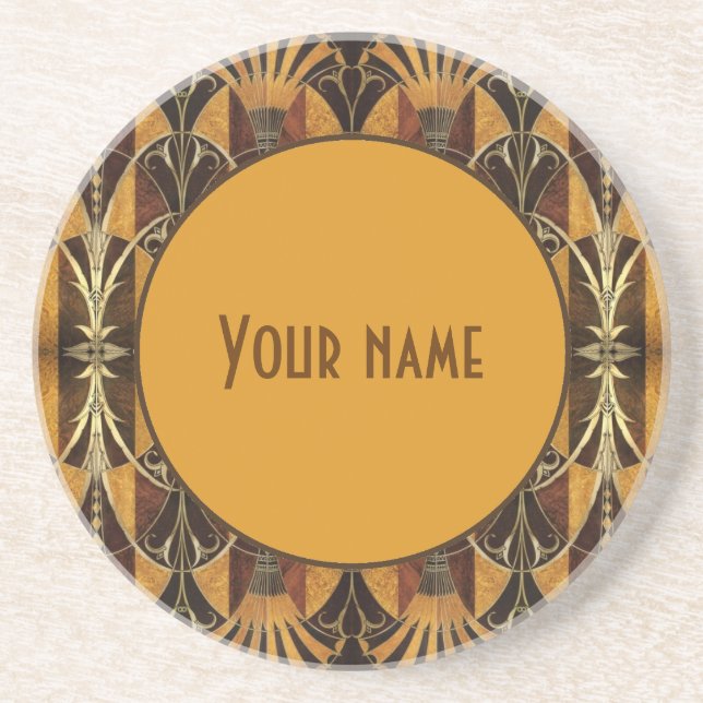 Art Deco Burl Wood Sandstone Coaster (Front)