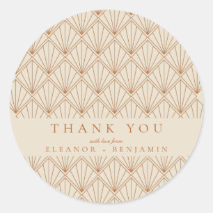 Art Deco Burnt Orange Custom Wedding Thank You Classic Round Sticker