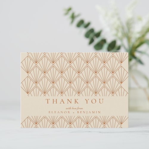 Art Deco Burnt Orange Elegant Custom Wedding Thank You Card