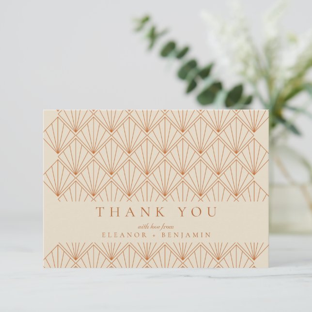 Art Deco Burnt Orange Elegant Custom Wedding Thank You Card (Standing Front)