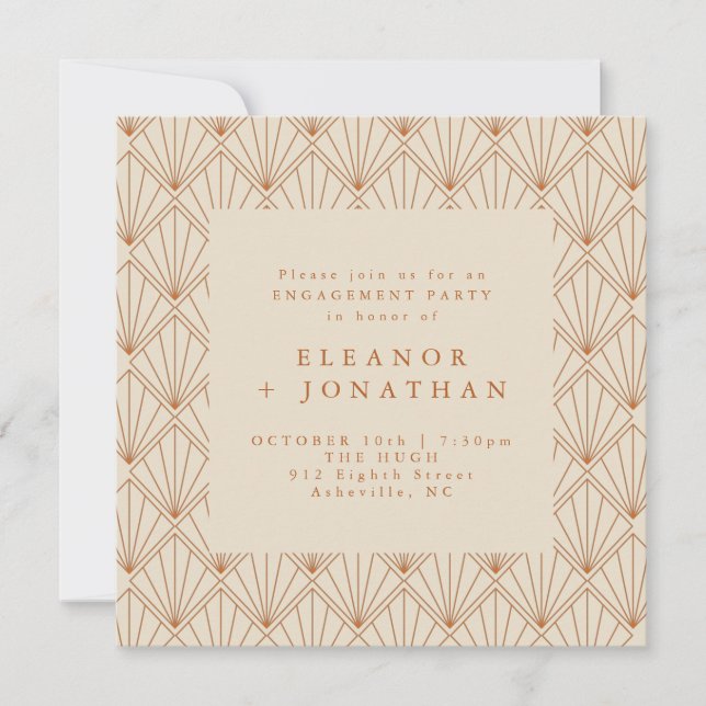 Art Deco Burnt Orange Elegant Engagement Party Invitation (Front)