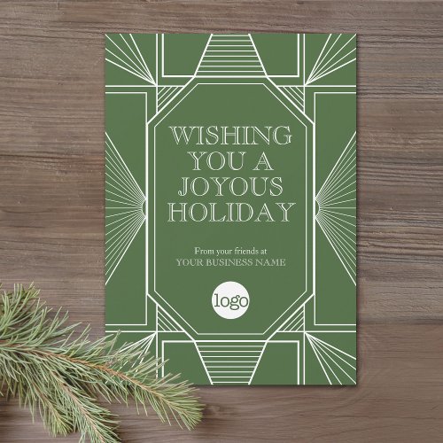 Art Deco Business Christmas Greeting Sage Green Holiday Card