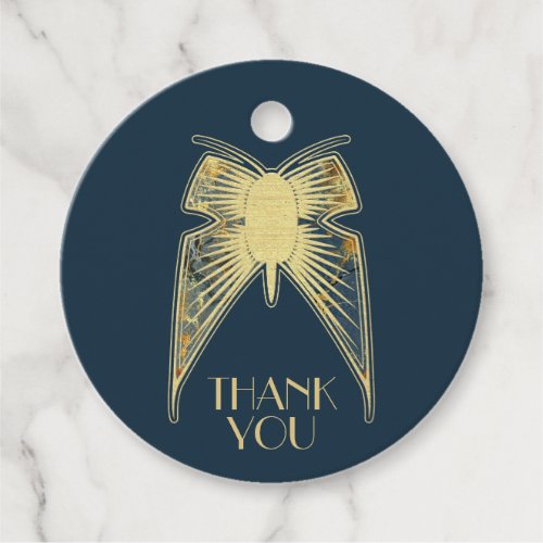 Art Deco Butterfly Blue Gold Thank You Favor Tags