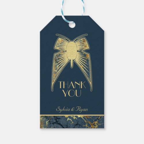 Art Deco Butterfly Blue Gold Thank You Gift Tags